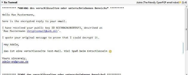 Entschlsselte Mail via Enigmail von Adele