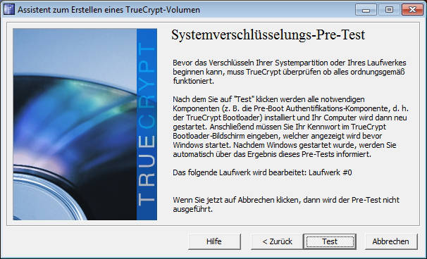 Pre-Test von TrueCrypt