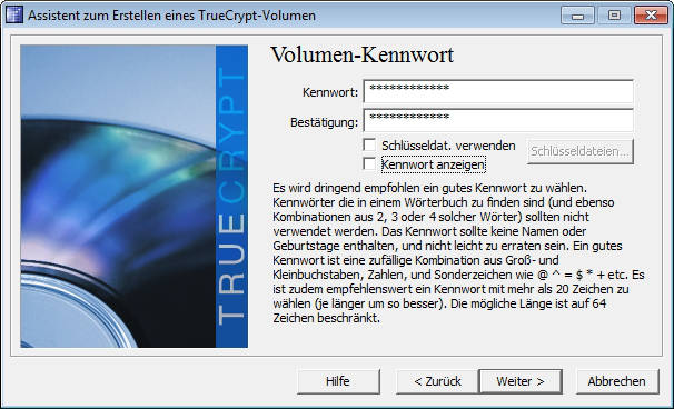 Sicheres Passwort in TrueCrypt